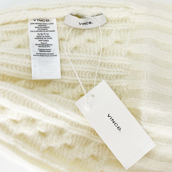 Vince Airspun Cable-Knit Cuffed Beanie Ivory Merino Wool Blend Warm Hat New NWT main image 5